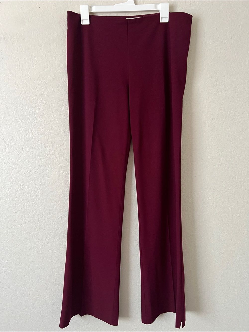 EUC TRINA TURK High-Waist Split Hem Flare Trousers Side Zip Burgundy Size 12